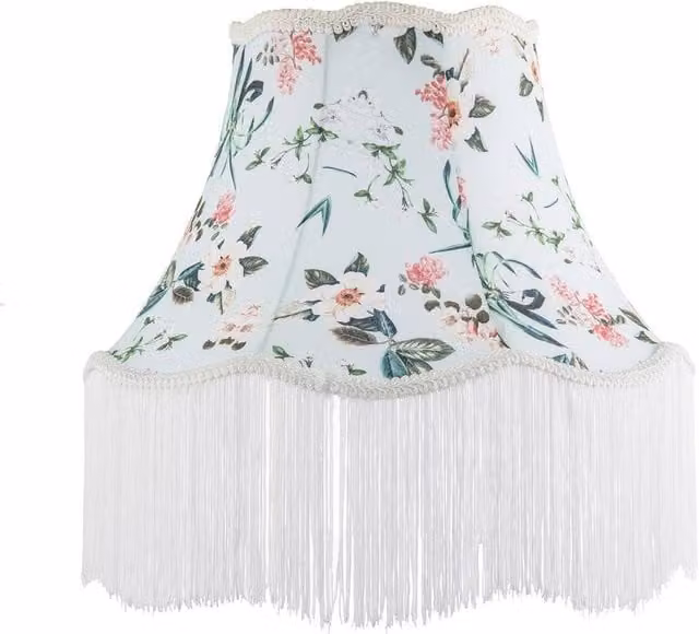 Happy Homewares Victorian Style Vintage Fabric Lamp Shade with Blue, Green and Pink Floral Decor in Duck Egg Blue, Diameter: 40 cm