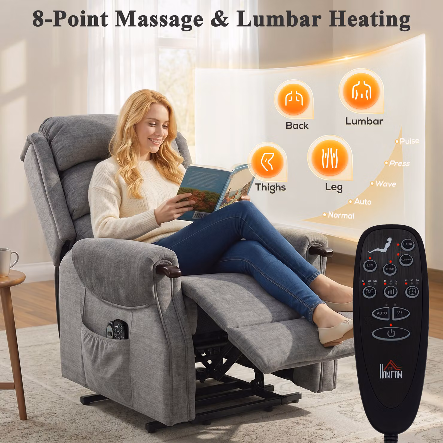 HOMCOM Power Lift Recliner with Vibration Massage and Heat in Light Grey – 6