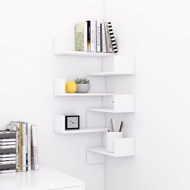 Berkfield Home Wall Mounted Corner Shelf Set of 2, White, W/D/H: 40 x 40 x 50 cm