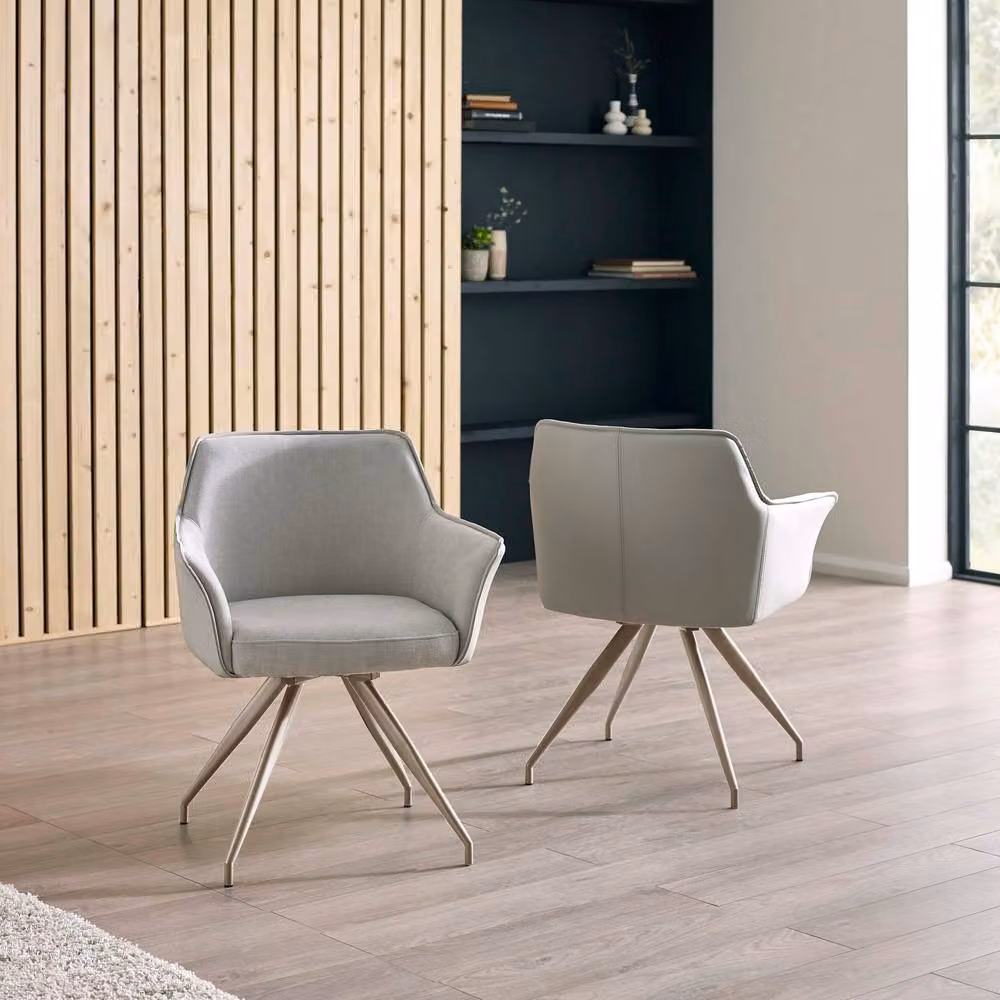 Cheshire Davenport Modern Beige Fabric Dining Chair with Armrests – 2