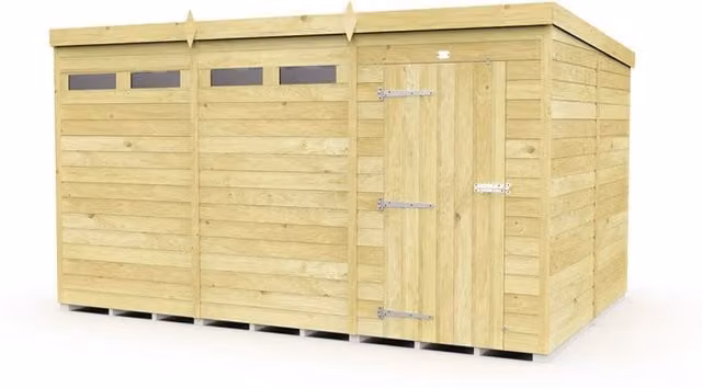 Buttercup Farm Pent Security Wood Shed with Single Door, Brown, W: 358 cm, D: 231 cm, H: 201 cm