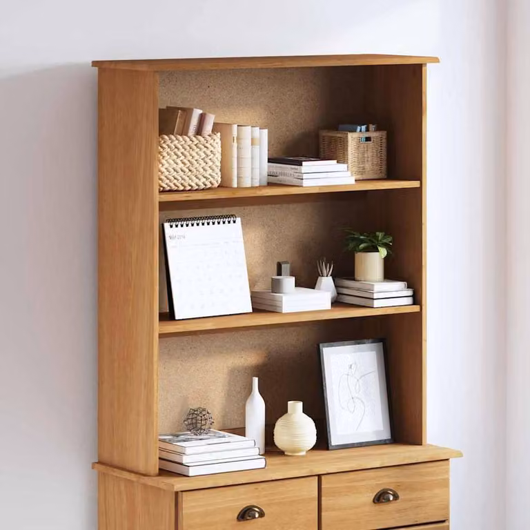 Berkfield Home ASKIM Solid Wood Pine Hutch in Brown, W/D/H: 91 x 30 x 104 cm