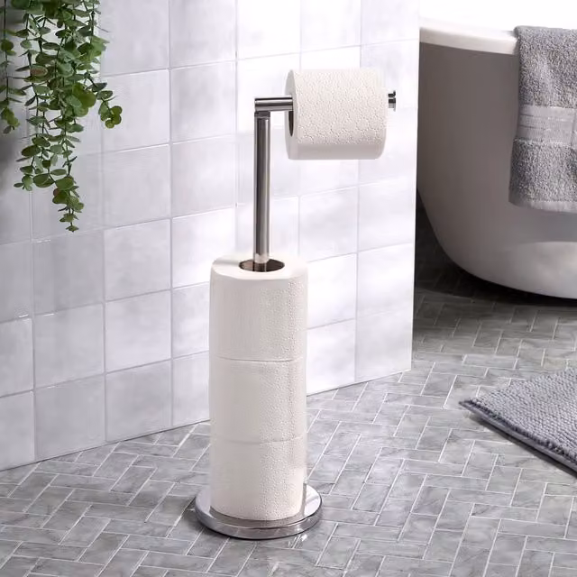 OHS Freestanding Stainless Steel Toilet Roll Holder in Silver – 3