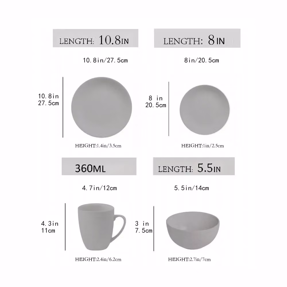 Simpa 24-Piece Grey Glazed Ceramic Stoneware Dinner Set – 4