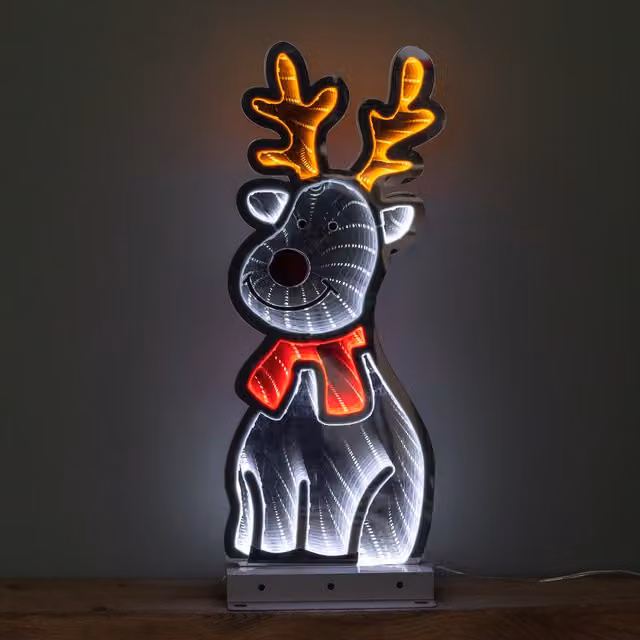 Samuel ALEXANDER 40cm Infinity Standing Christmas Reindeer with Metal Base and White, Red and Orange LEDs