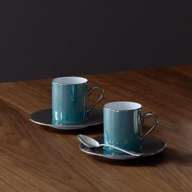 LSA Green Porcelain Coffee Cup and Saucer Set