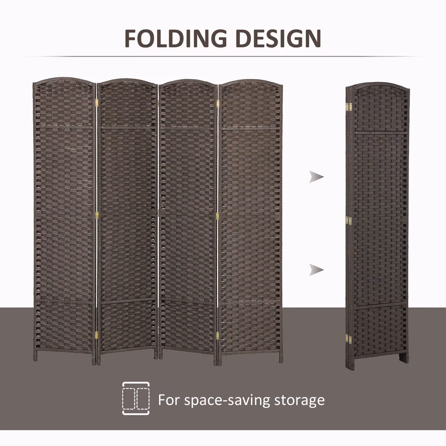 HOMCOM 4 Panel Folding Room Divider Privacy Screen in Brown, H 170 cm x W 160 cm – 3