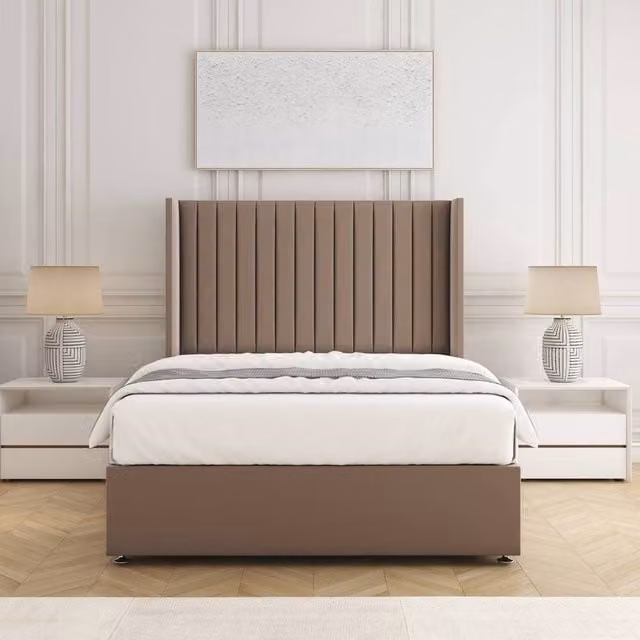 BSSPOKE Manhattan Small Double Divan Bed with 54 inch Headboard and Mattress in Bronze Plush Velvet, W/D/H: 120 x 200 cm