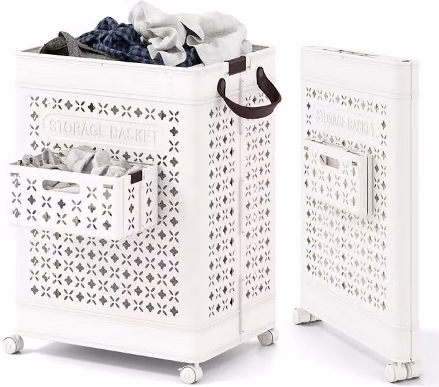Gymax Collapsible 75 L Laundry Basket with Handles in White – 1