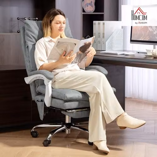 HOMCOM Grey Executive Office Chair with Headrest, Footrest and Airbag Lumbar Support – 2
