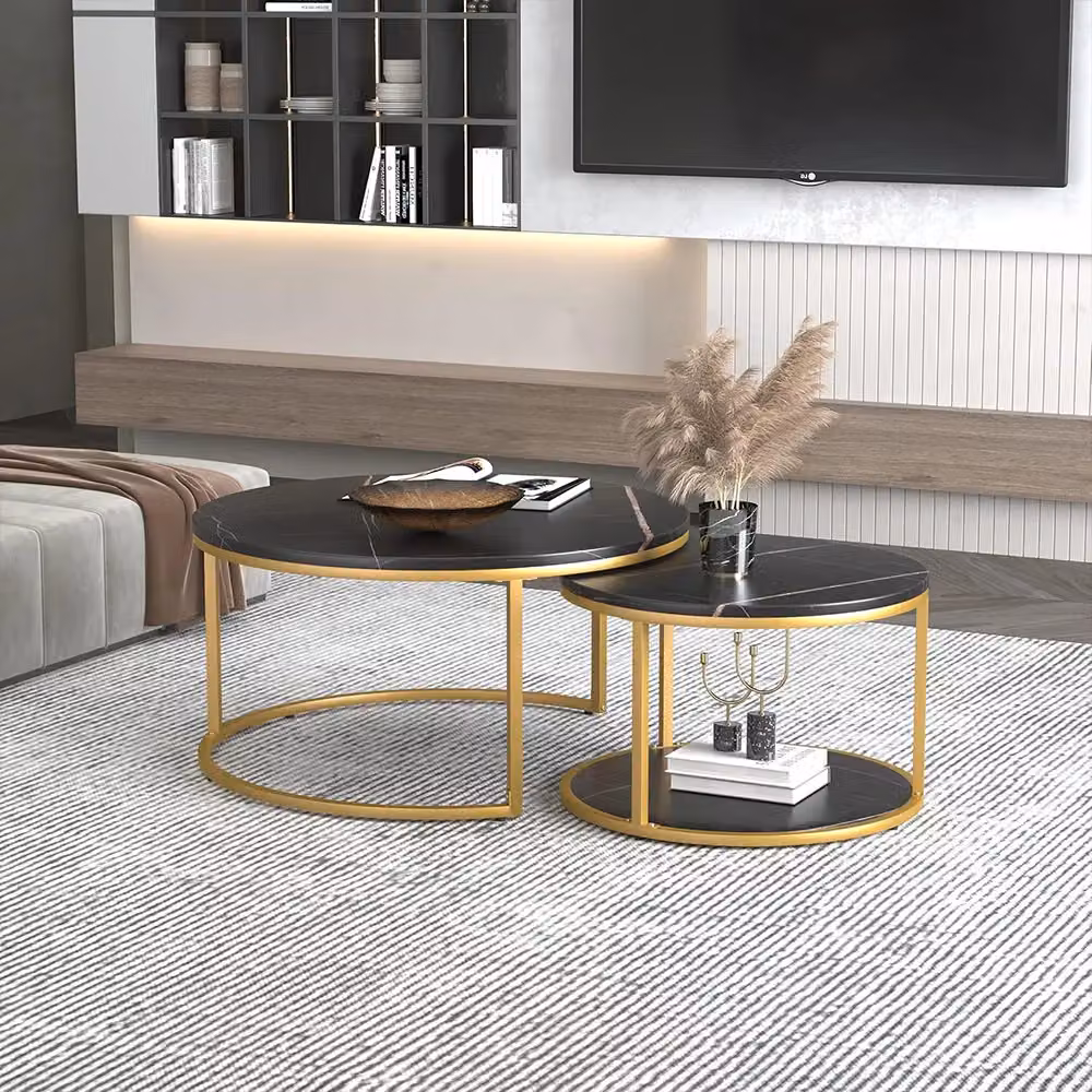 Hinsinc Black Round Stacking Coffee Tables Set of 2 for Living Room – 3