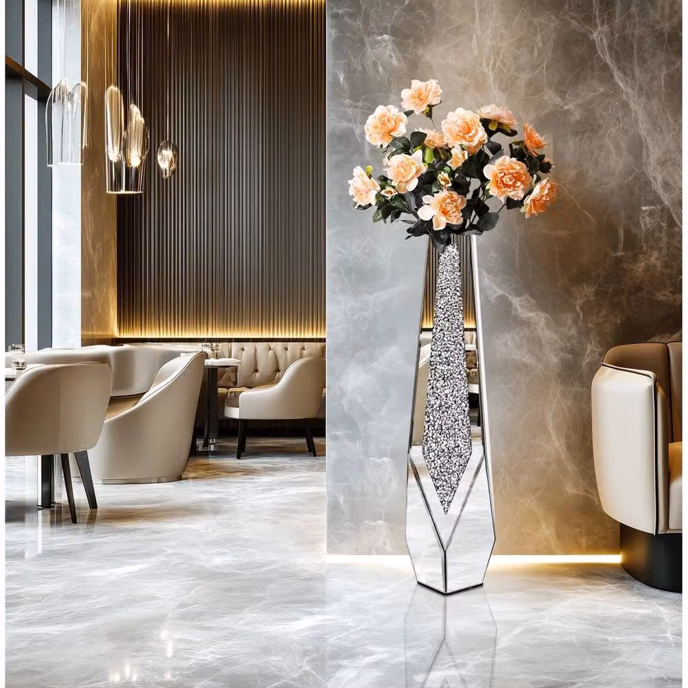 FLAVORA Elegant Silver Glass Floor Vase, Height: 100 cm, Width: 15 cm – 4