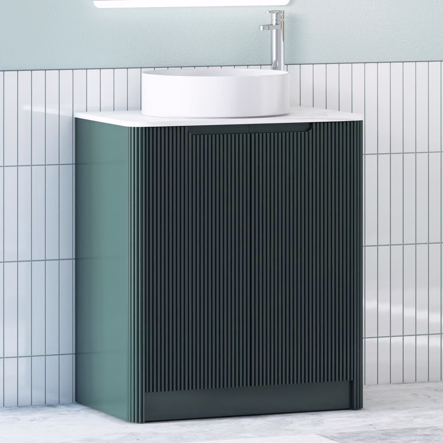 Royal Bathrooms Avenza 2 Door Floor Standing Bathroom Vanity Unit with Art Round Basin in Moss Green and White