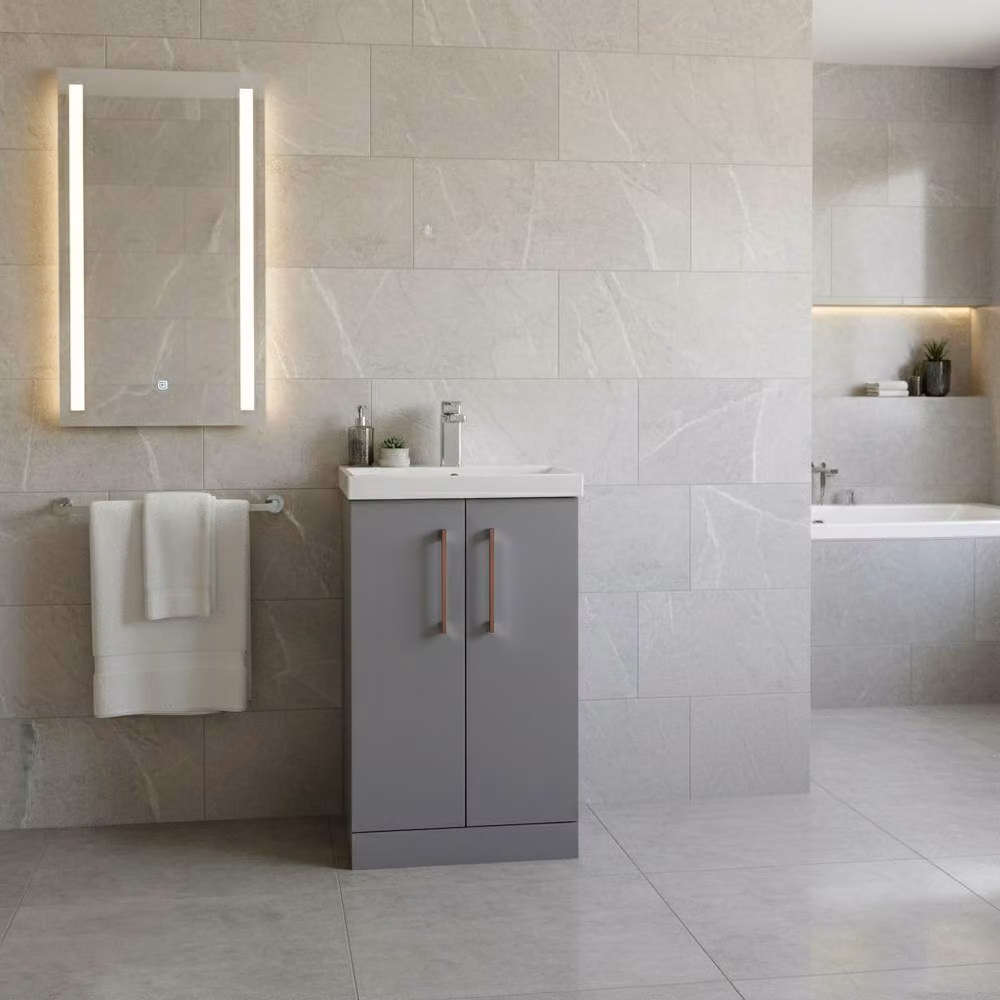 Balterley Modern Grey Bathroom Vanity Unit with Basin and Soft Close Doors, Width: 50 cm – 2