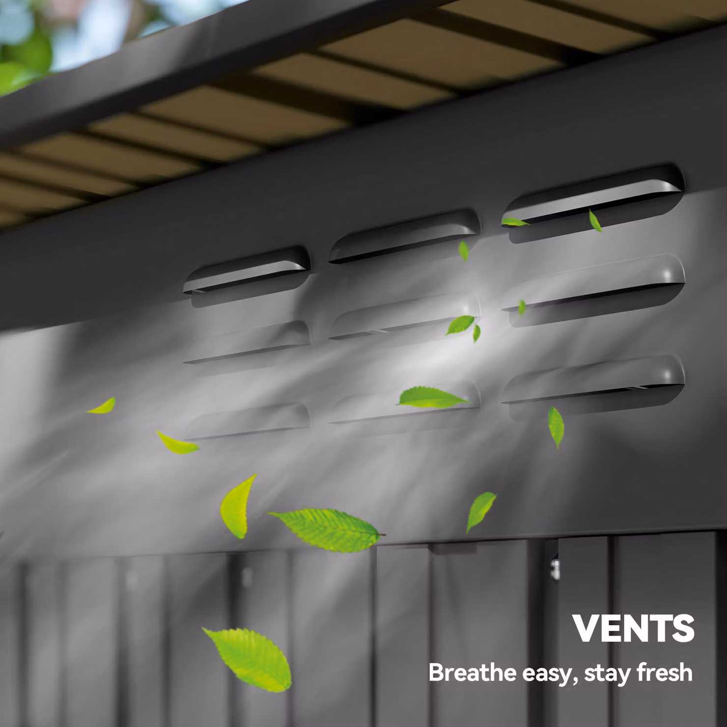 Outsunny Metal Garden Storage Shed in Dark Grey, Waterproof Pent Style Outdoor Lean-to Shed with Sliding Doors and Side Vent – 6