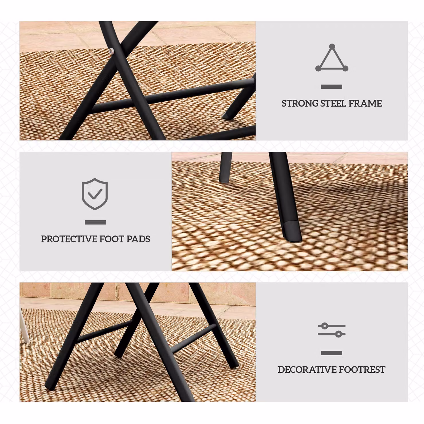 Outsunny 3 Piece Outdoor Bistro Set with Round Glass Top Table and 2 Folding Chairs in Black – 6