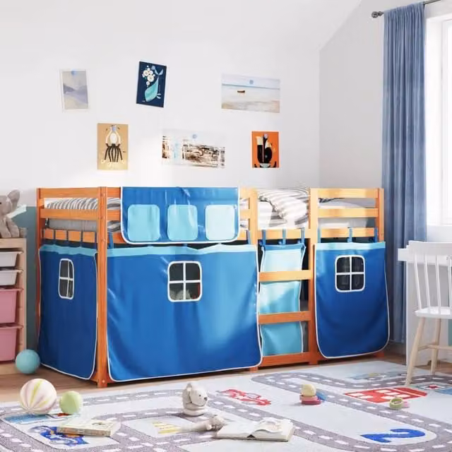 Berkfield Home Blue Solid Wood Pine Single Bunk Bed W/D/H: 90 x 190 cm – 1