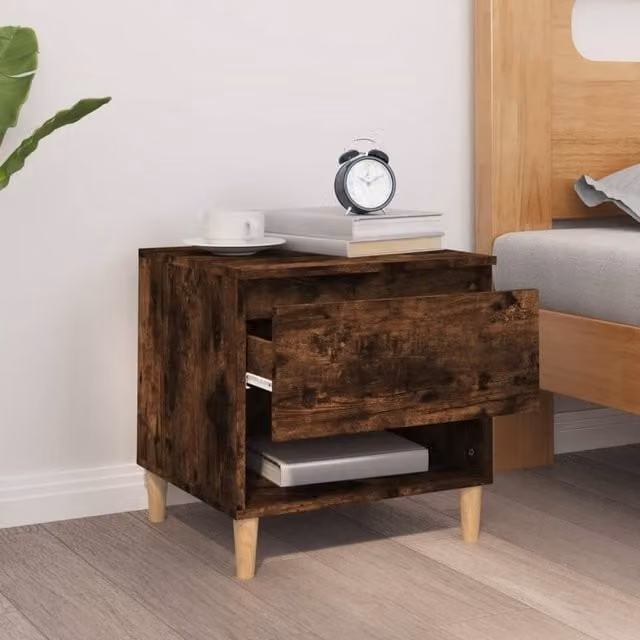 Berkfield Home Elegant Smoked Oak Bedside Table in Brown, W/D/H: 50 x 46 x 50 cm