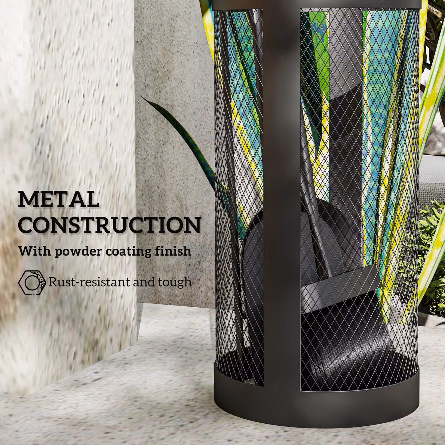 Outsunny 5-Piece Fireplace Tools Set with Mesh Basket in Black – 5