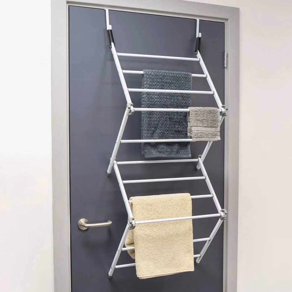 FORGEVIO Foldable Metal Towel and Clothes Drying Rack in Silver, W: 50 cm x D: 10 cm x H: 50 cm – 2