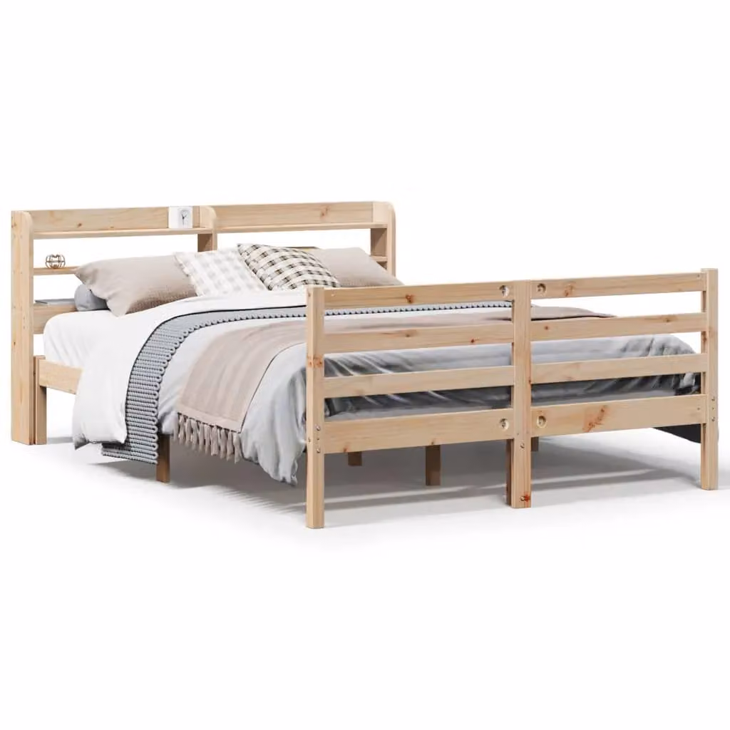 Berkfield Home Rustic Brown Solid Wood Bed Frame with Headboard, Side Compartments and USB Charging Port, W/D/H: 160 x 200 cm – 2
