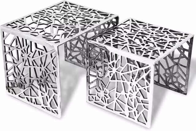 Berkfield Home Two Piece Square Aluminium Side Tables in Silver