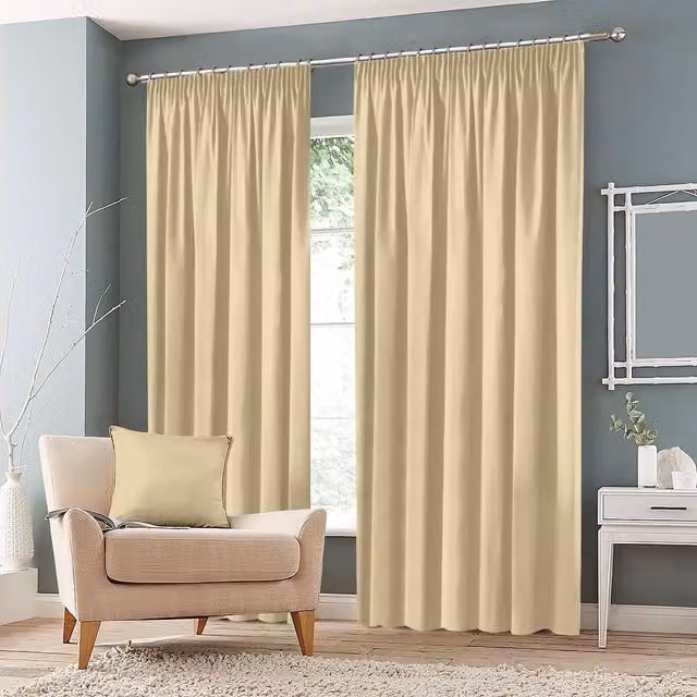 Roseley Plain Cream Blackout Pencil Pleat Fabric Curtain Panel