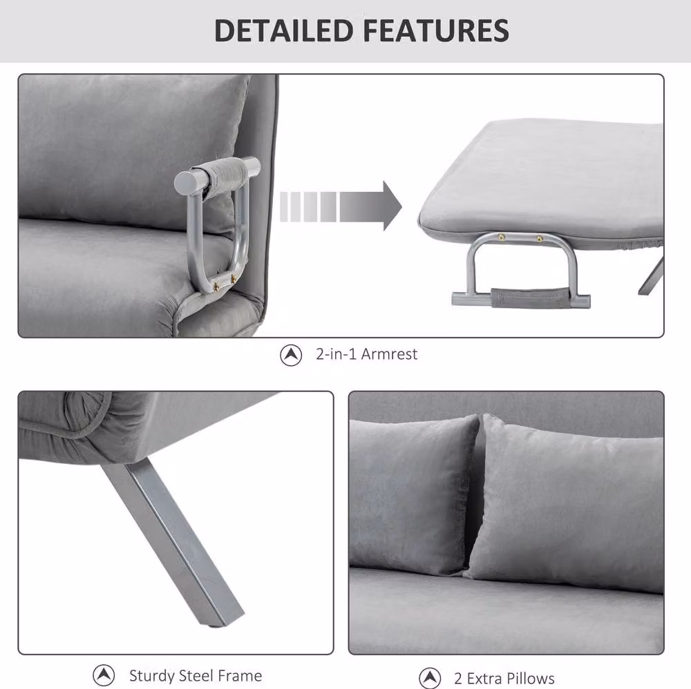 STILVORA Two-Seater Click-Clack Sofa Bed in Grey Microfibre with Metal Frame – 3