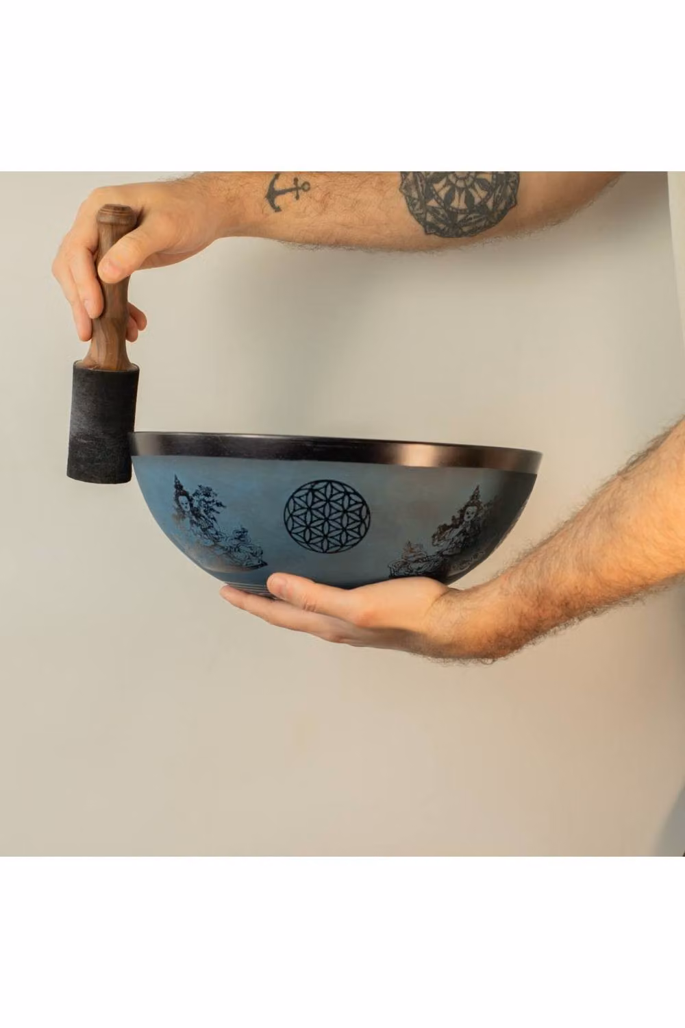 KDMD Large Navy Blue Tibetan Double Dorje Singing Bowl, Diameter: 27 cm – 4