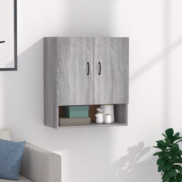 Berkfield Home Wall Mounted Cabinet in Grey, W/D/H: 60 x 31 x 70 cm – 1