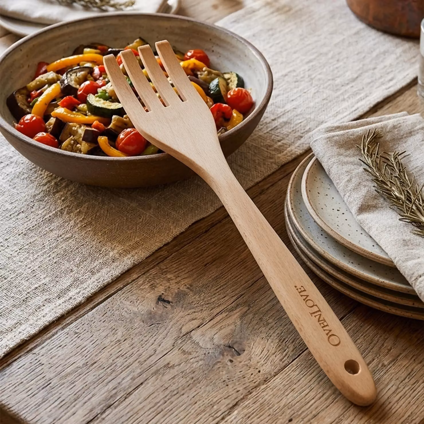 Orsina Wooden Serving Fork in Beige and Brown – 2