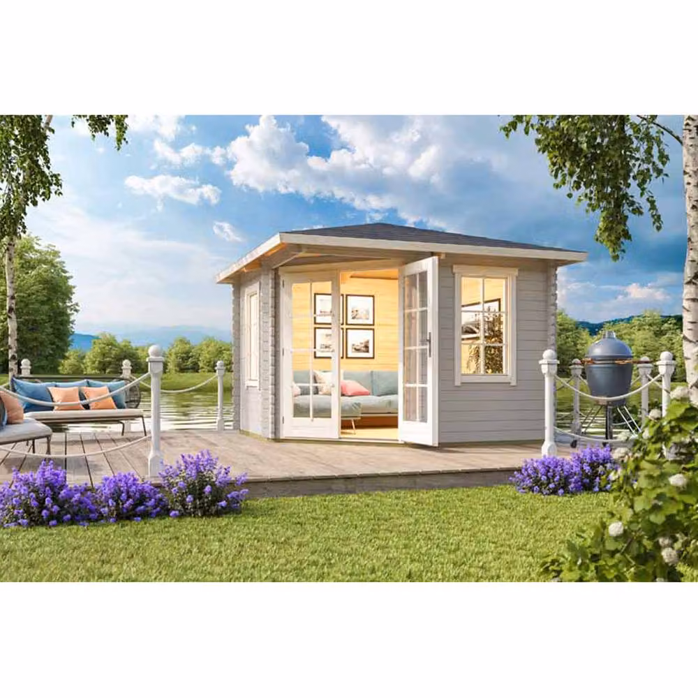 Lasita Maja Ltd Aruba 1-Log Cabin Garden Room and Home Office in Beige, W: 357.4 cm, D: 357.4 cm, H: 265.6 cm – 3