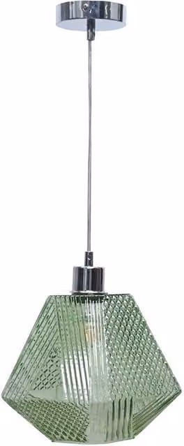 First Choice Lighting Lens Chrome Pendant Light with Green Textured Glass, Silver/Chrome, H 113.0 cm x W 42.0 cm x D 20.0 cm – 1