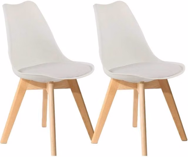 VOGREX Set of 2 White Tulip Dining Chairs with Beech Wood Legs