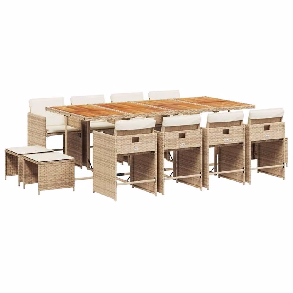 Berkfield Home 13 Piece Beige Poly Rattan Garden Dining Set with Acacia Wood Details – 2