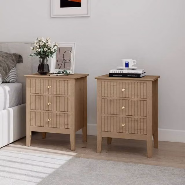 Melody Maison Pair of 3 Drawer Bedside Tables in Light Brown