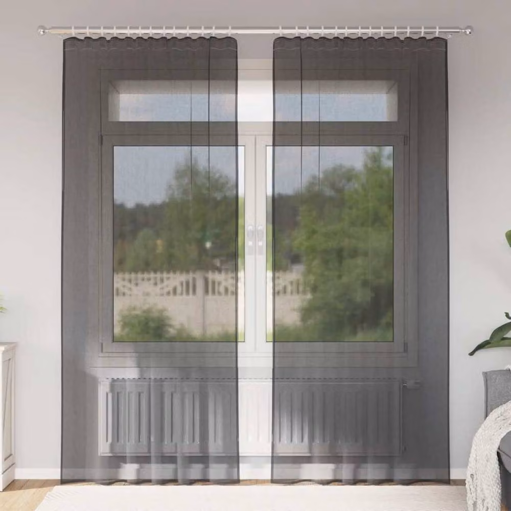 Berkfield Home Black Transparent Voile Fabric Panel Curtains with Rod Pockets, 2 Pack – 2