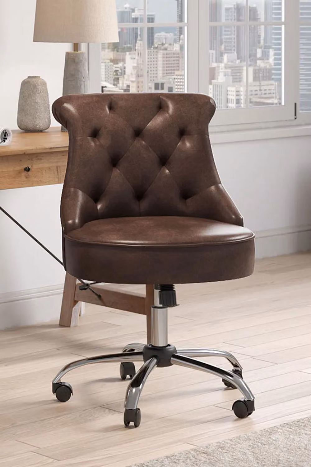 Living and Home Brown Synthetic Leather Chesterfield Swivel Office Chair – 2