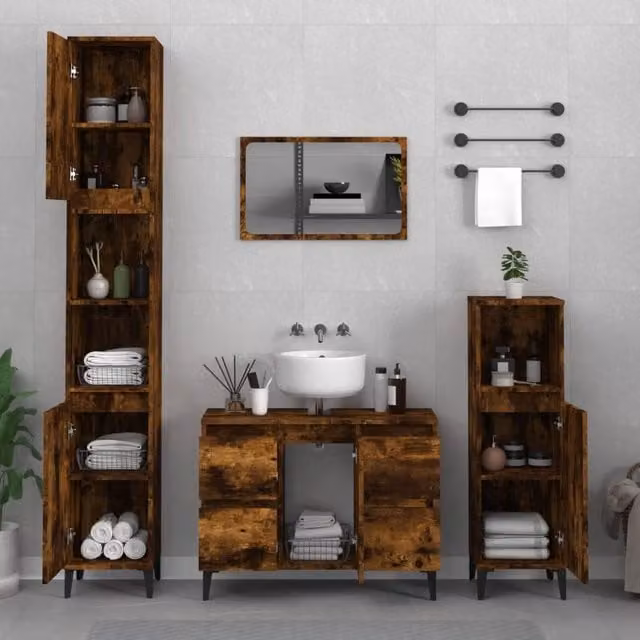 Berkfield Home 3 Piece Modern Bathroom Furniture Set in Smoked Oak Brown