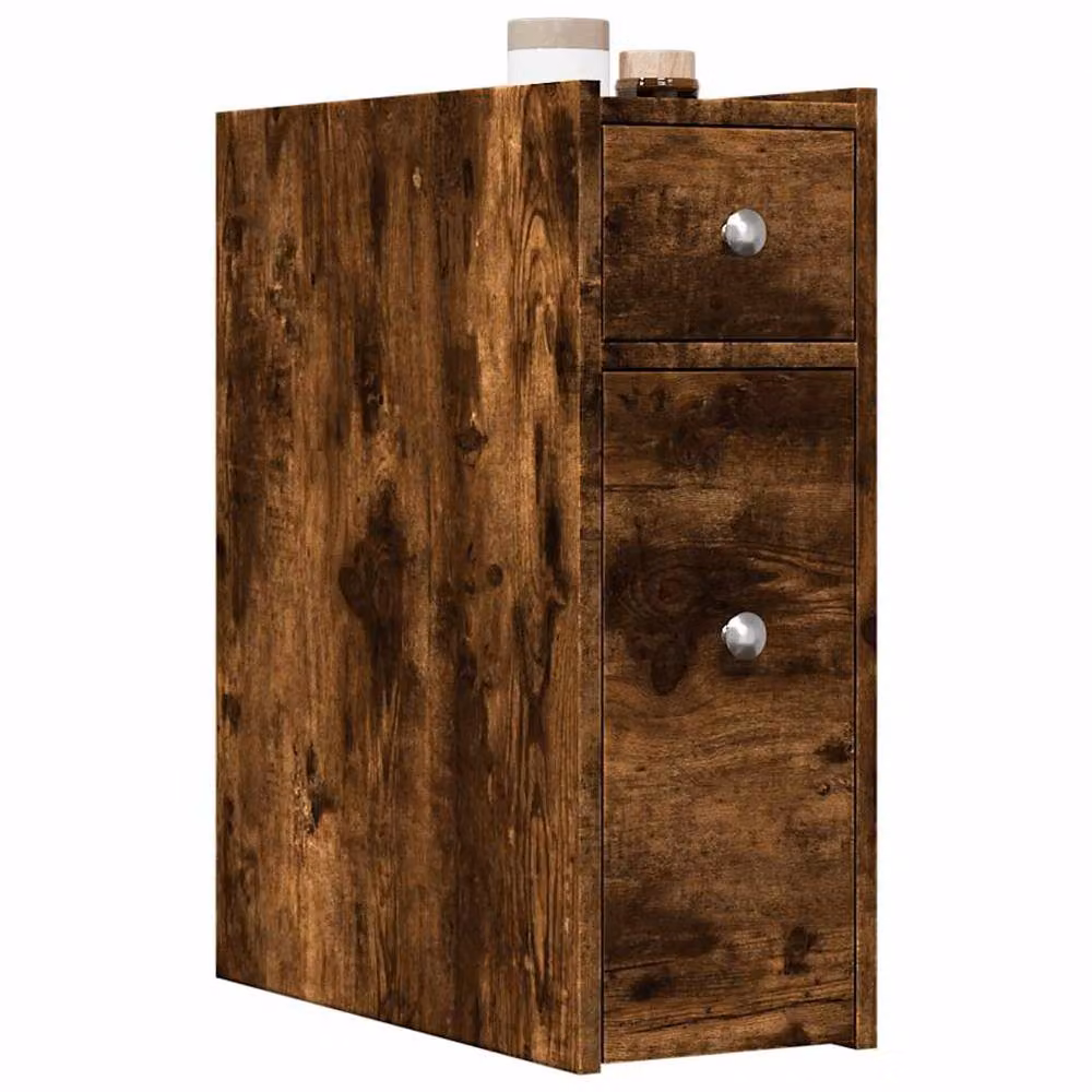 Berkfield Home Narrow Bathroom Cupboard with Wheels in Smoked Oak Brown Engineered Wood W/D/H: 21.5 x 50.0 x 60.0 cm – 2