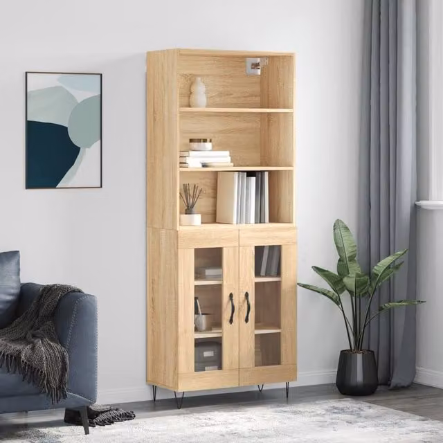 Berkfield Home Sonoma Oak Highboard in Brown, W/D/H: 69.5 x 34 x 180 cm
