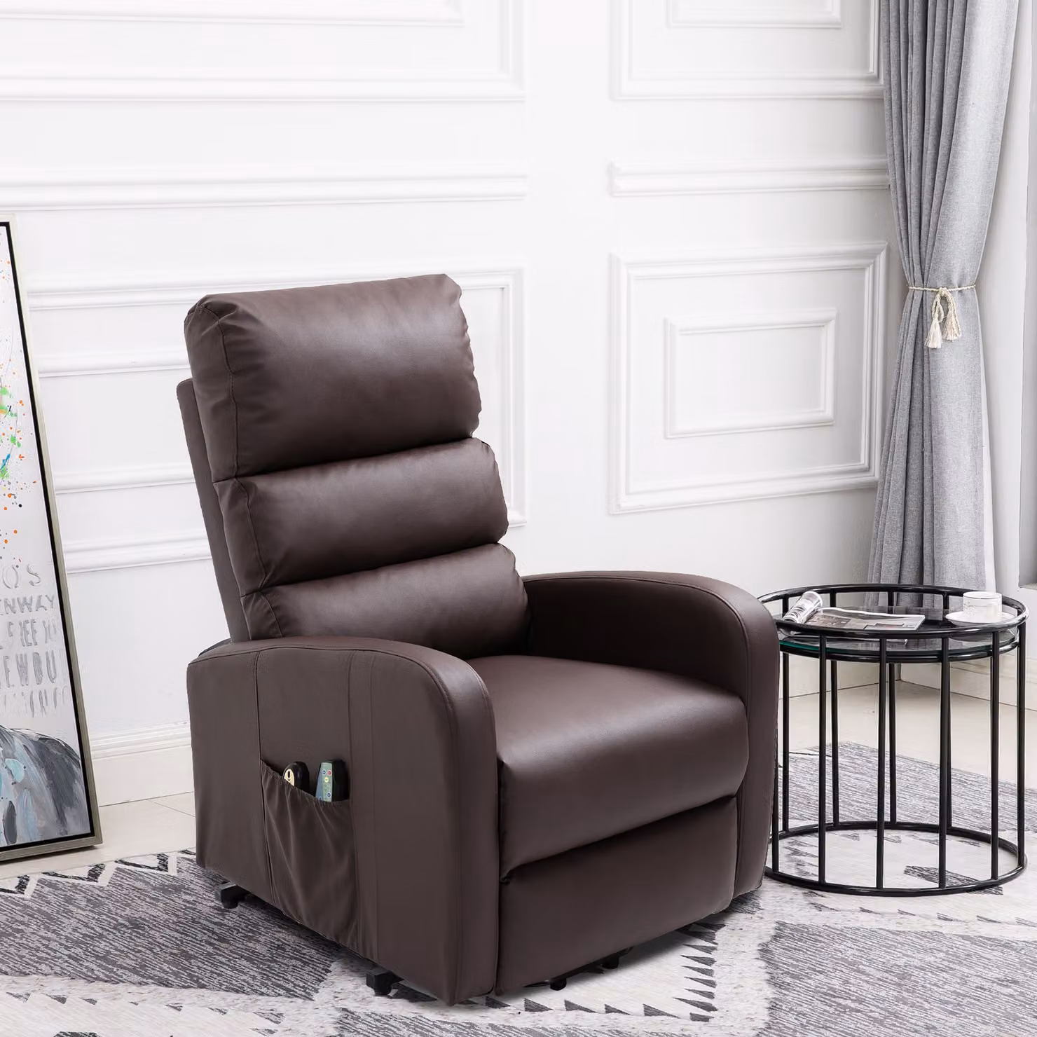 Aosom UK Power Lift Recliner Massage Chair with Heat and Vibration in Brown, W/D/H: 73 x 91 x 109 cm – 3
