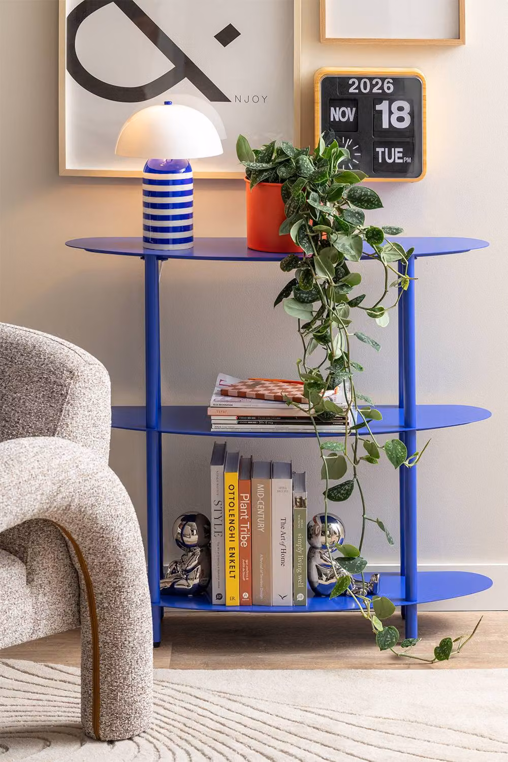 PRESENT TIME Leitmotiv Rayado Retro Iron Table Lamp in Cobalt Blue and White – 2