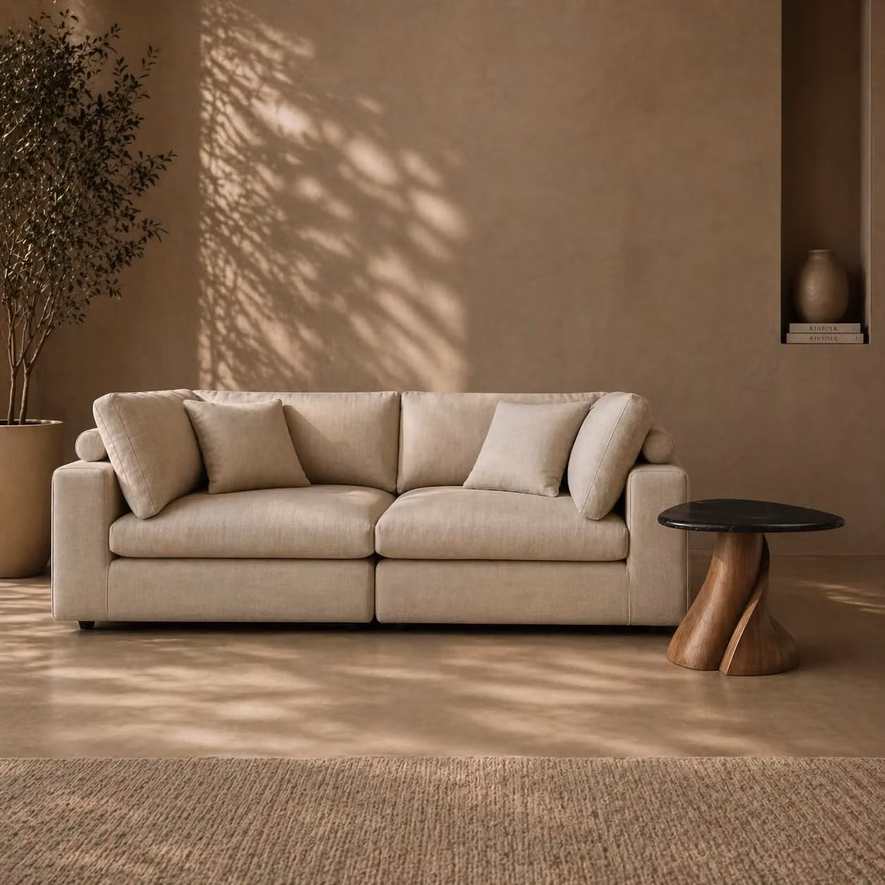 Tommy Franks Blanco 2-Seater Upholstered Fabric Sofa in White and Beige, W/D/H: 180 x 60 x 60 cm