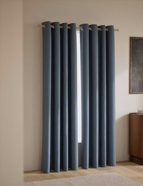 M&S Blue Thermal Insulating Opaque Eyelet Curtains