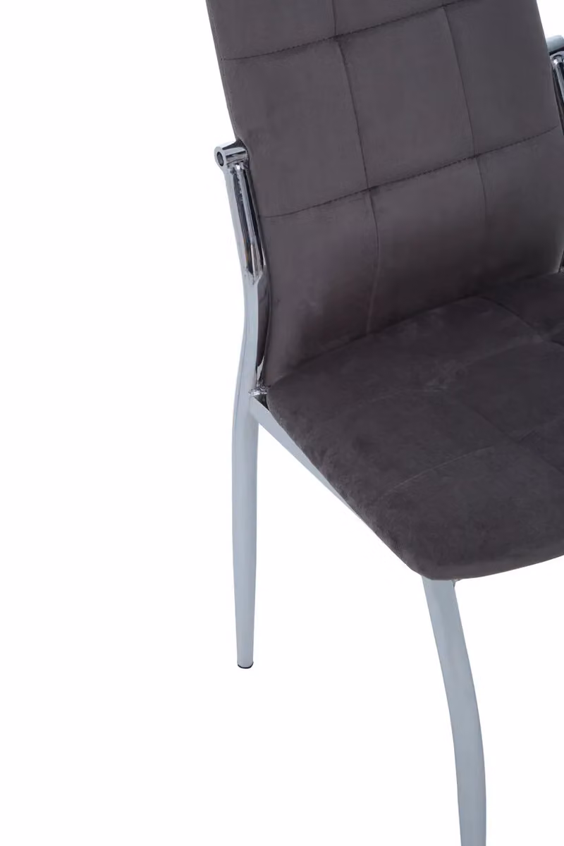 Orsina Tamzin Grey Velvet High Back Dining Chair with Silver Metal Legs – 4