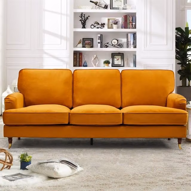 Artemis Home Woodbury 3 Seat Velvet Fabric Sofa in Orange