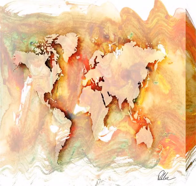 East Urban Home Square World Abstract Art Print Wrapped on Canvas in Orange and Multicolour, 112 cm