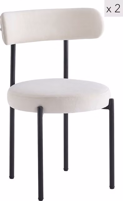 Nordlys Set of 2 Scandinavian Metal Dining Room Chairs in Beige and Black Velvet Fabric – 1