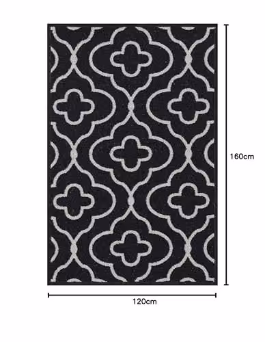 Desire Rugs Black Quatrefoil Non-Slip Machine Washable Doormat, W: 120 cm, D: 150 cm – 2